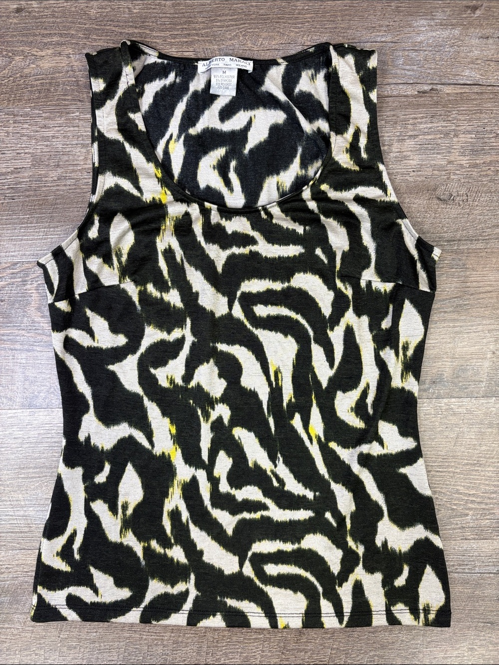 Alberto Makali Black Ivory Abstract Print Scoop Neck Tank Top Medium